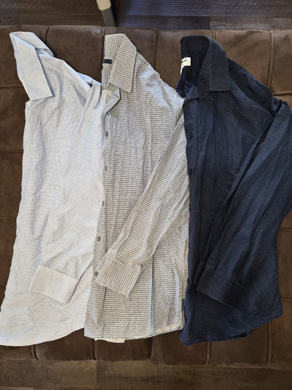 Three Men's Button-Up Shirts - Light Blue, Gray, Navy L Slim Fit